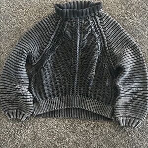 Free People Charcoal Gray Cable Knit Turtleneck Sweater